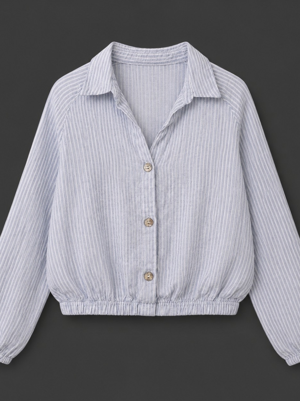 Rachel Zoe Pale Linen Blue Striped Button-Front Blouse
